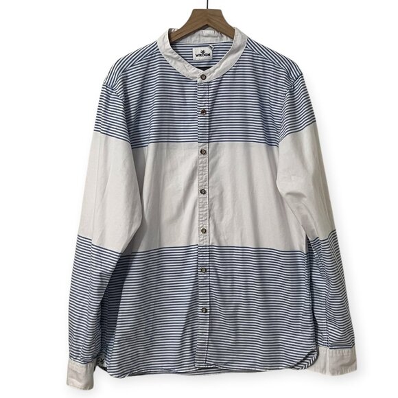 WROGN Men’s XXL Slim Fit Striped Button Down Shirt Blue White Long Sleeve Casual - Picture 1 of 9